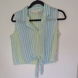 Liz Claiborne Striped Sleeveless Button Down in Blue and Green